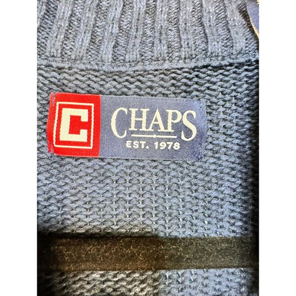 Chaps Mens Pullover Sweater Button Collar & Suede Elbow Patches XXL Blue - Picture 4 of 13